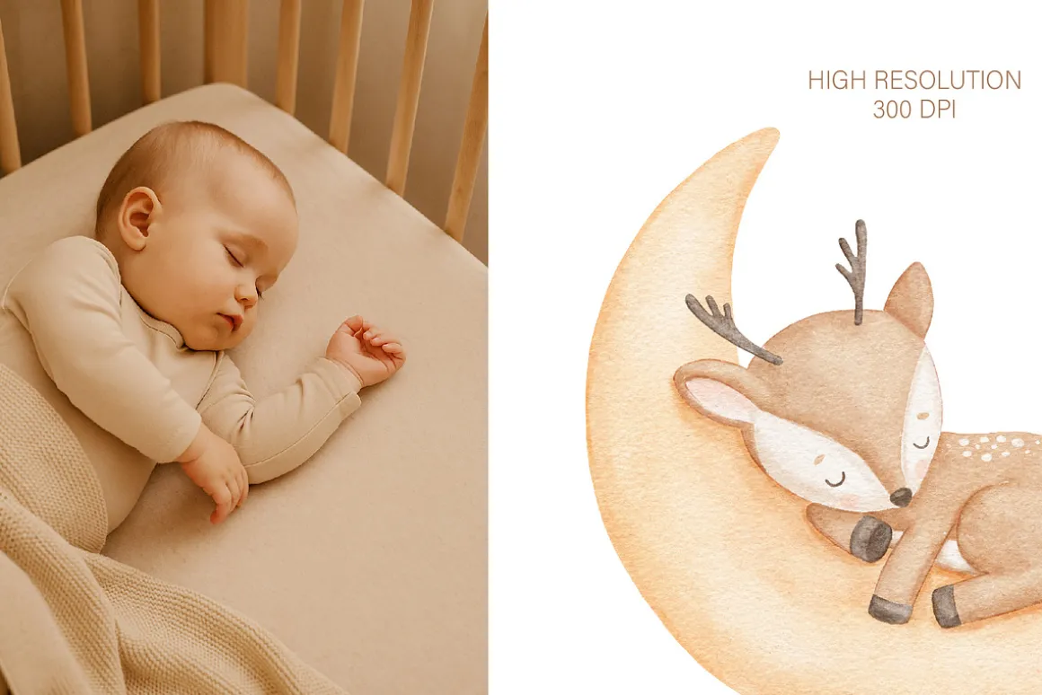 Watercolor sleeping baby animals