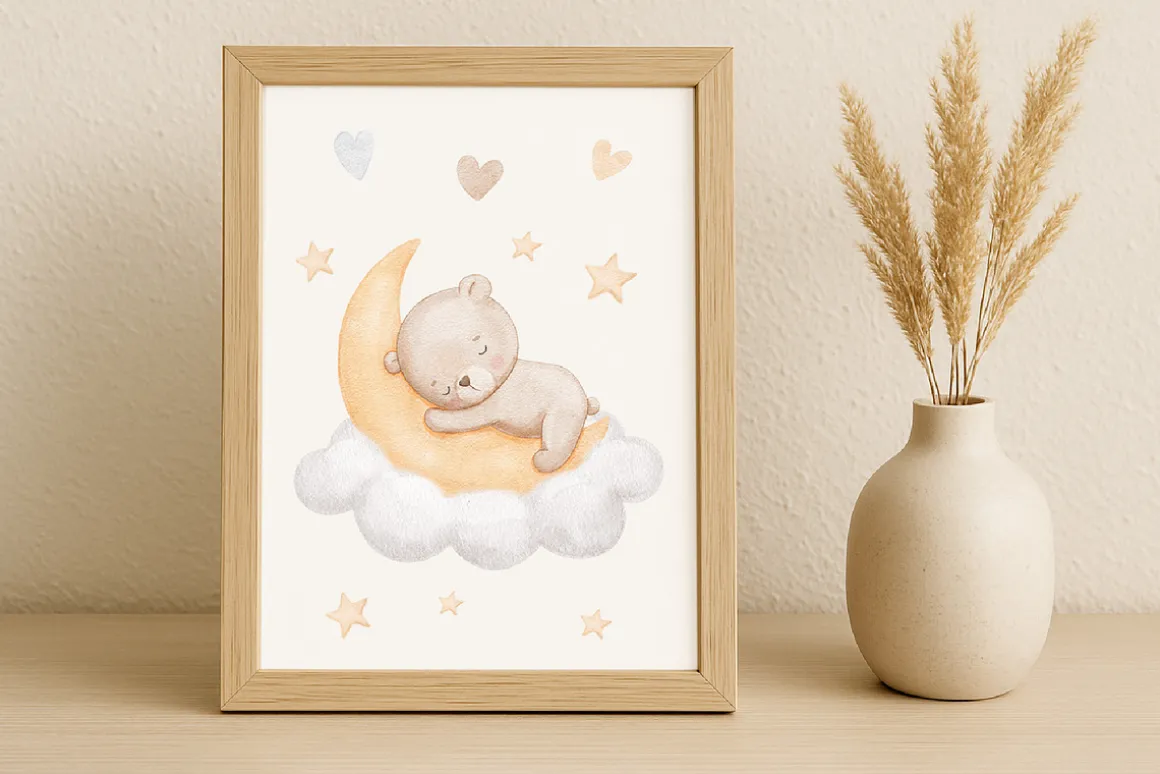 Watercolor sleeping baby animals