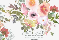 Watercolor Soft Flowers Clipart Set