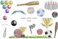 Watercolor Sport Equipment Clipart