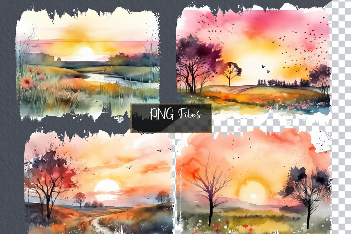 Watercolor Spring Meadows Clipart