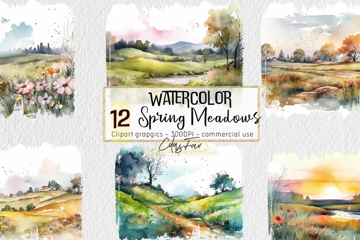 Watercolor Spring Meadows Clipart