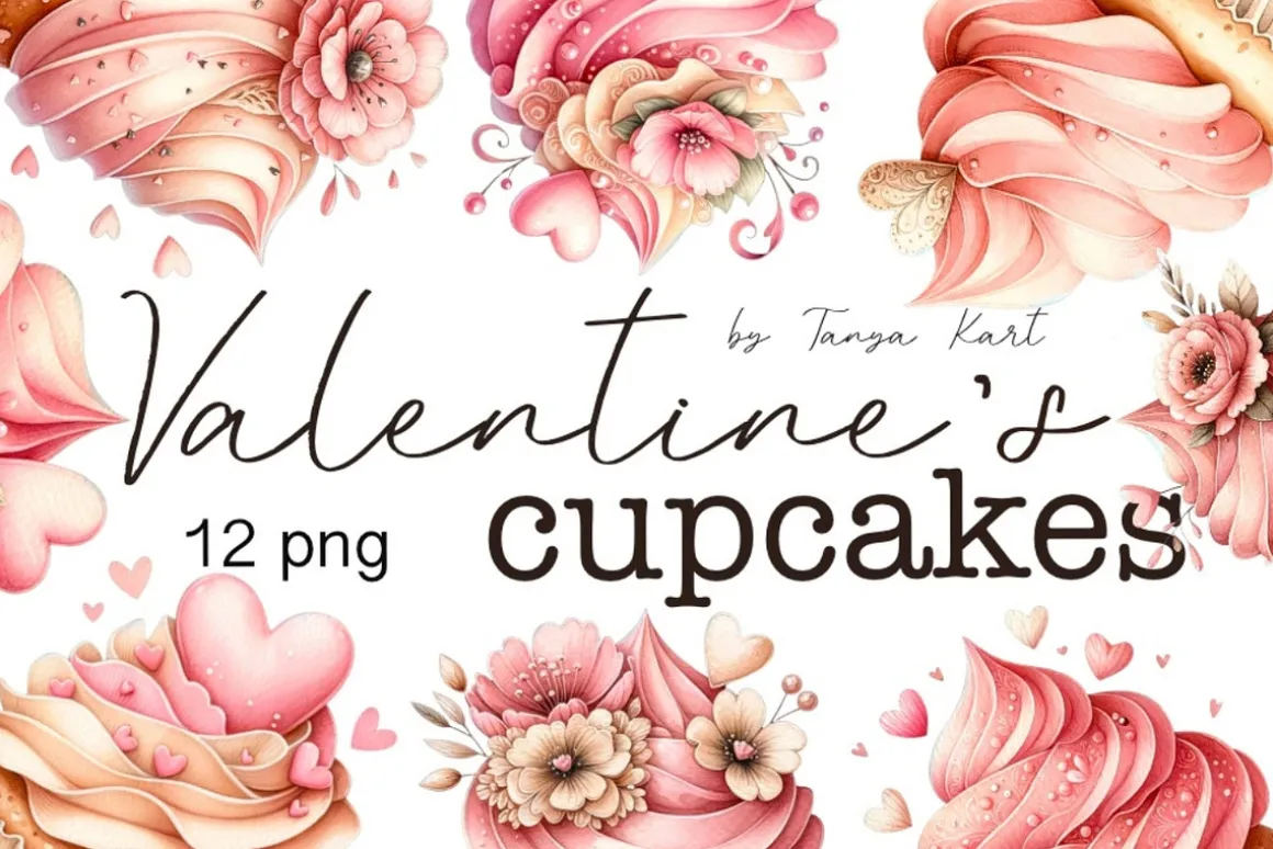 Watercolor Valentine's Day Cupcakes
