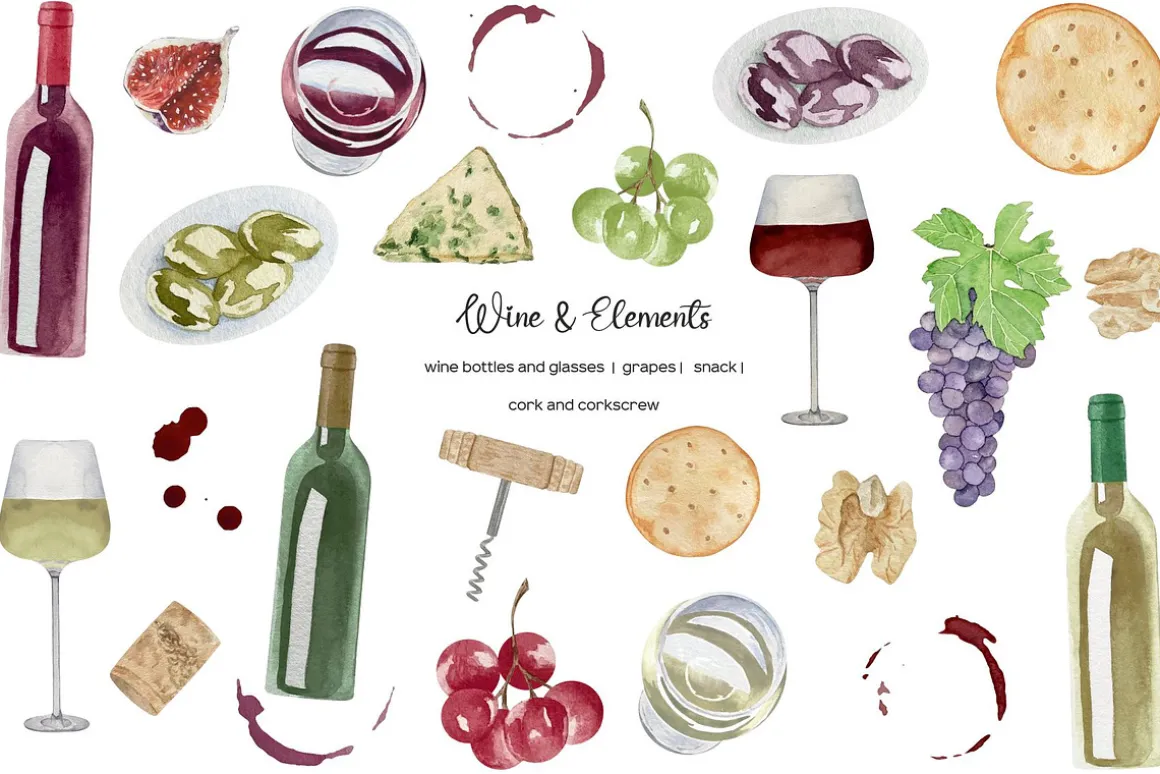 Watercolor wine clipart. Wine lover
