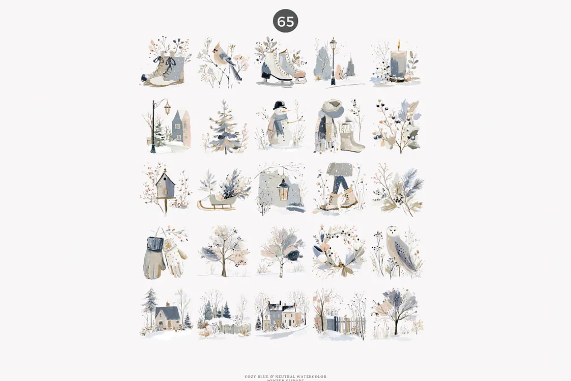 watercolor winter clipart set