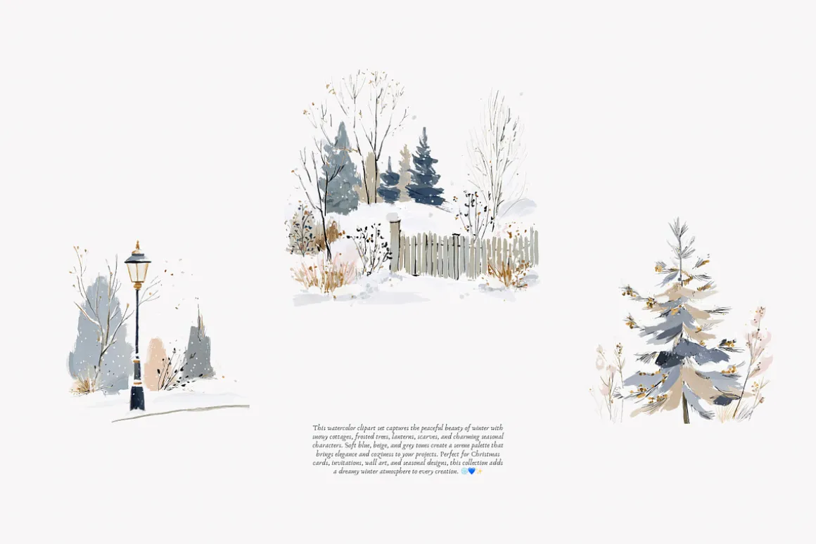 watercolor winter clipart set