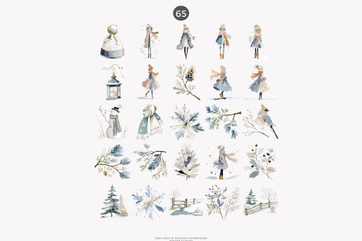 watercolor winter clipart set