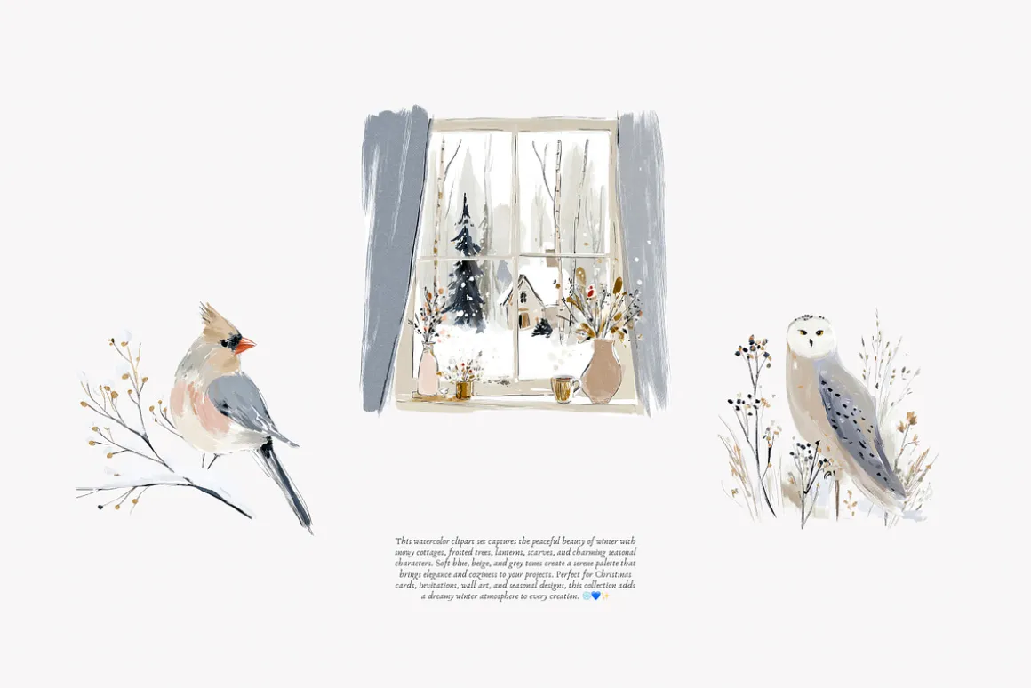 watercolor winter clipart set