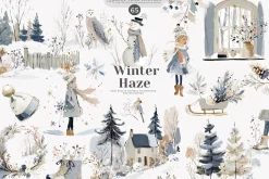 watercolor winter clipart set