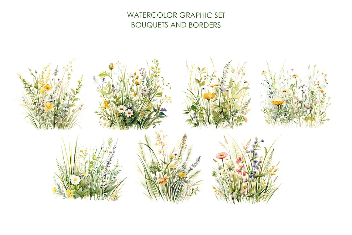 Watercolror Grean meadow clipart.