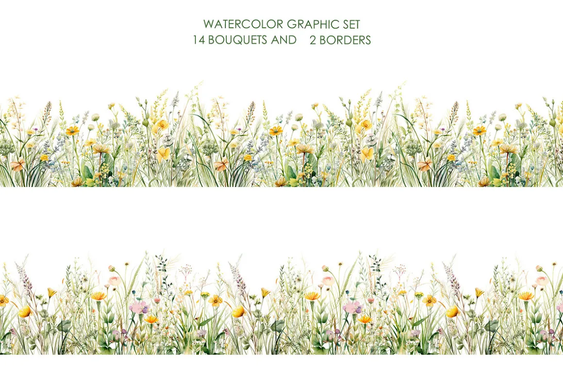 Watercolror Grean meadow clipart.