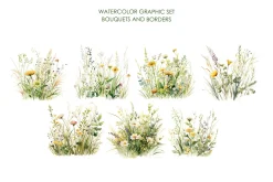 Watercolror Grean meadow clipart.