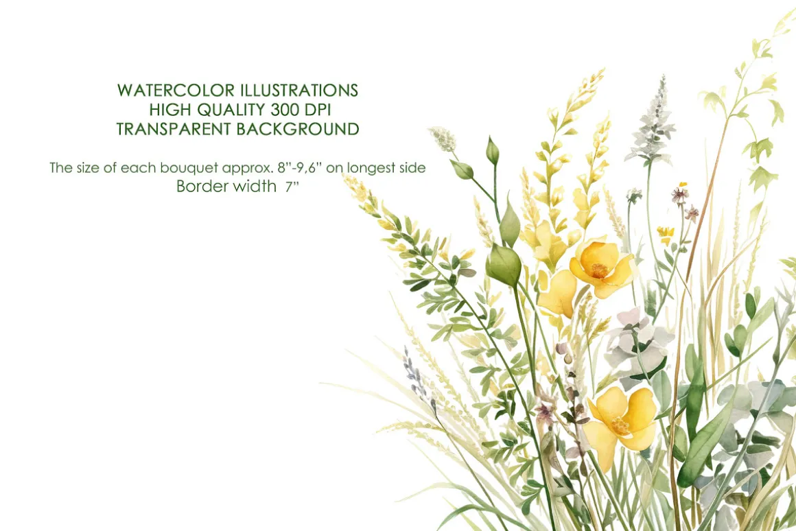 Watercolror Grean meadow clipart.