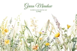 Watercolror Grean meadow clipart.