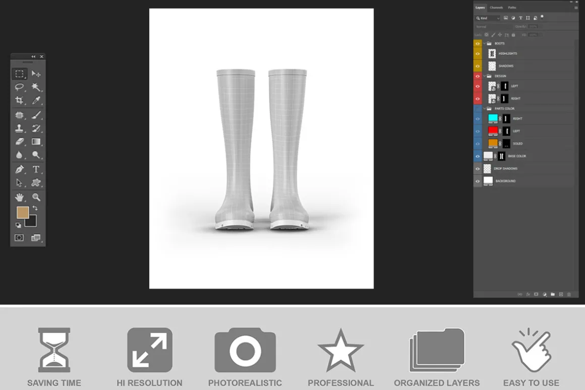 Waterproof Rubber Boots Mockup PSD
