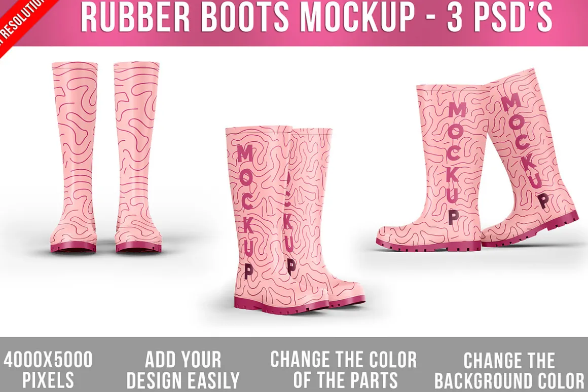 Waterproof Rubber Boots Mockup PSD