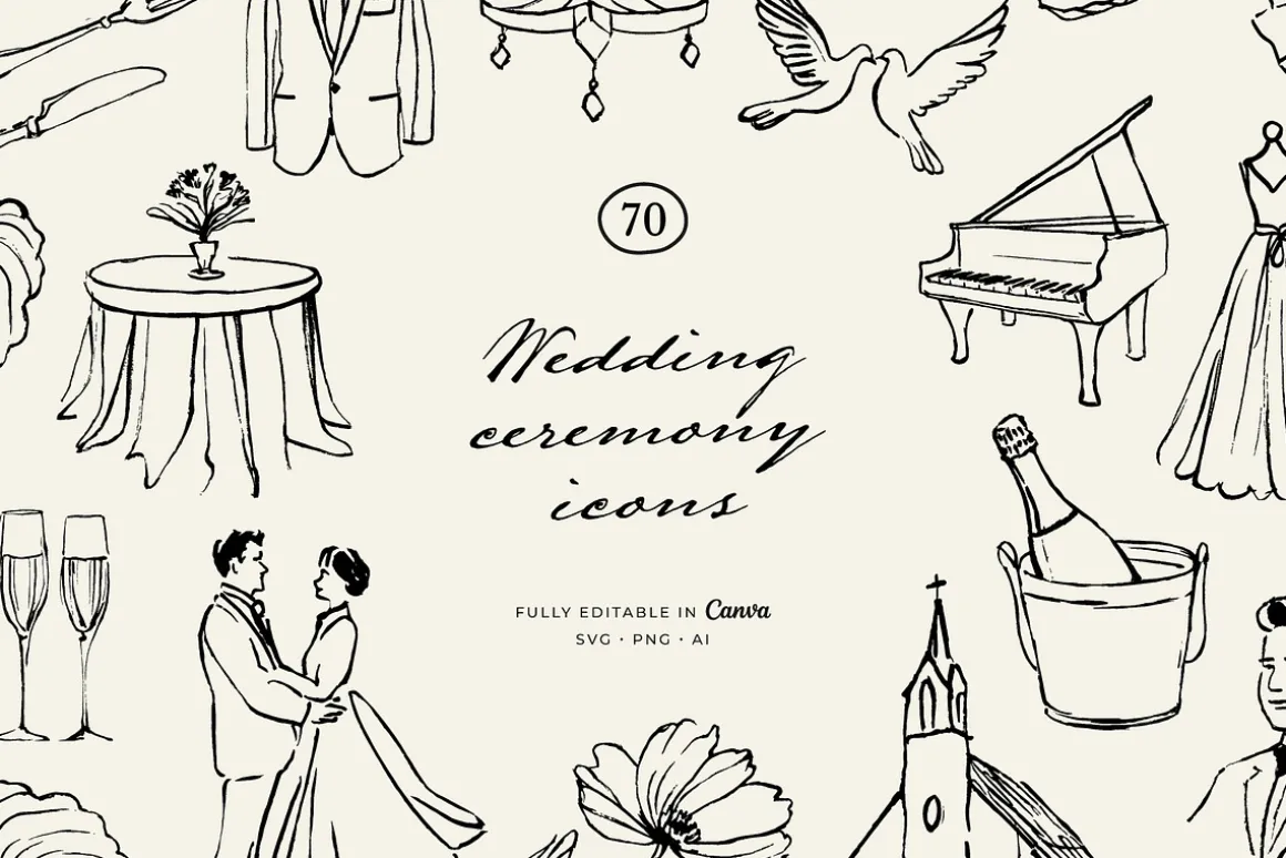 WEDDING line art illustrations