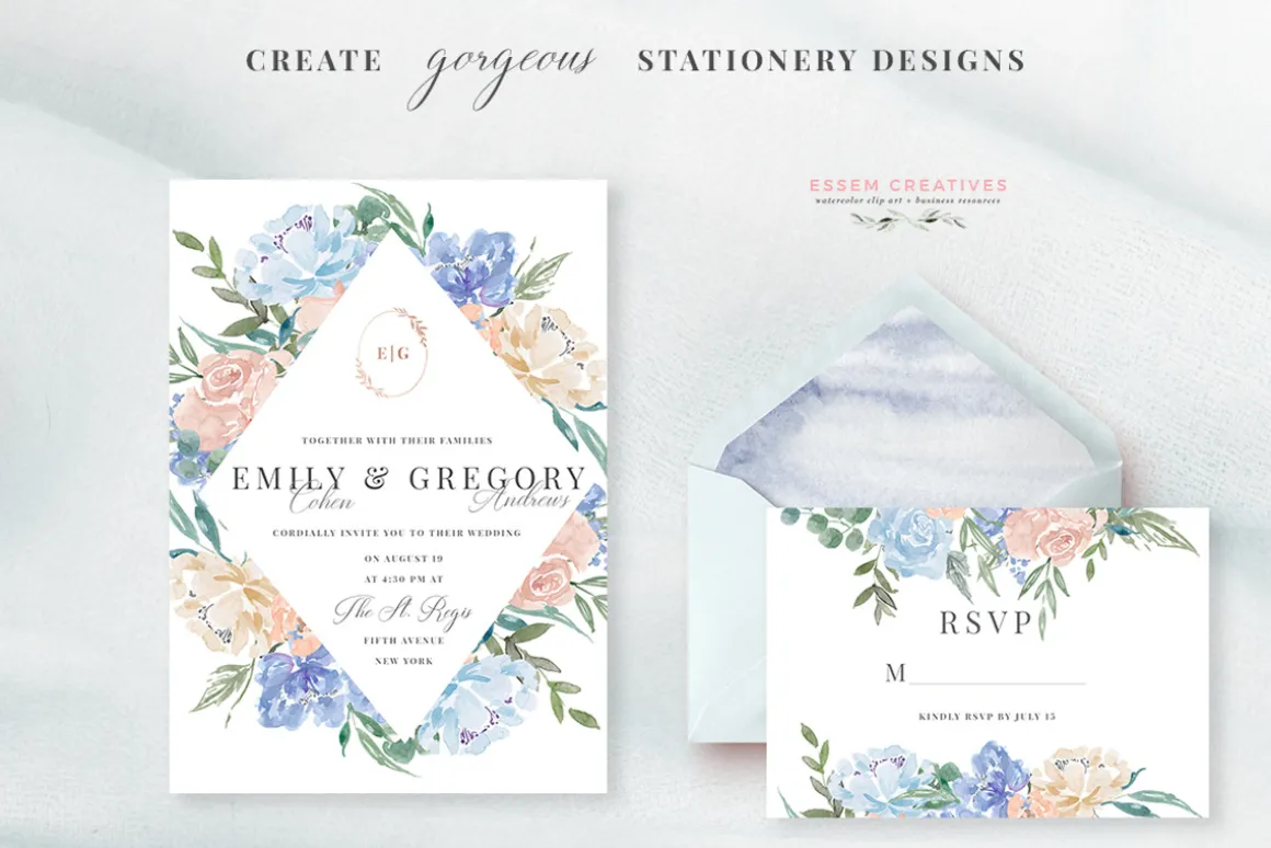 Wedding Watercolor Flowers Graphics