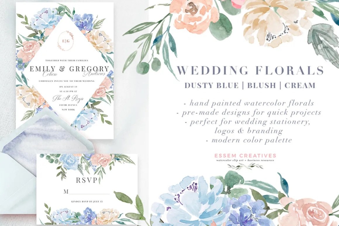 Wedding Watercolor Flowers Graphics