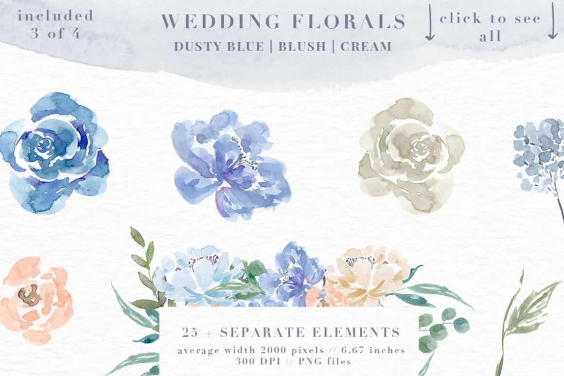 Wedding Watercolor Flowers Graphics