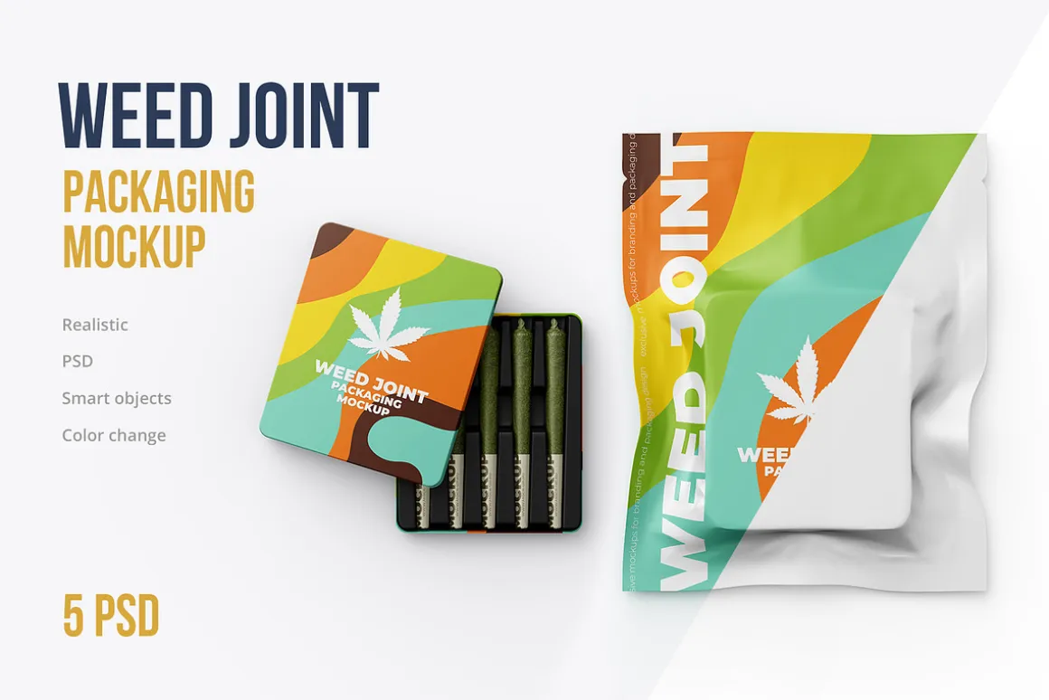 Weed Joint Cannabis Packaging. 5 psd
