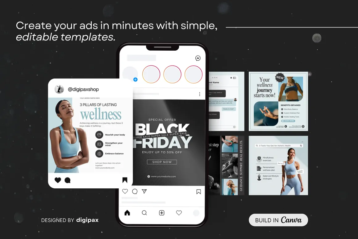 Wellness Static Ad Templates Canva