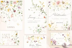 White roses & wildflowers floral set
