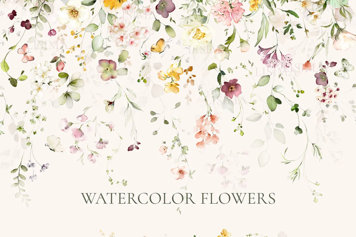 White roses & wildflowers floral set
