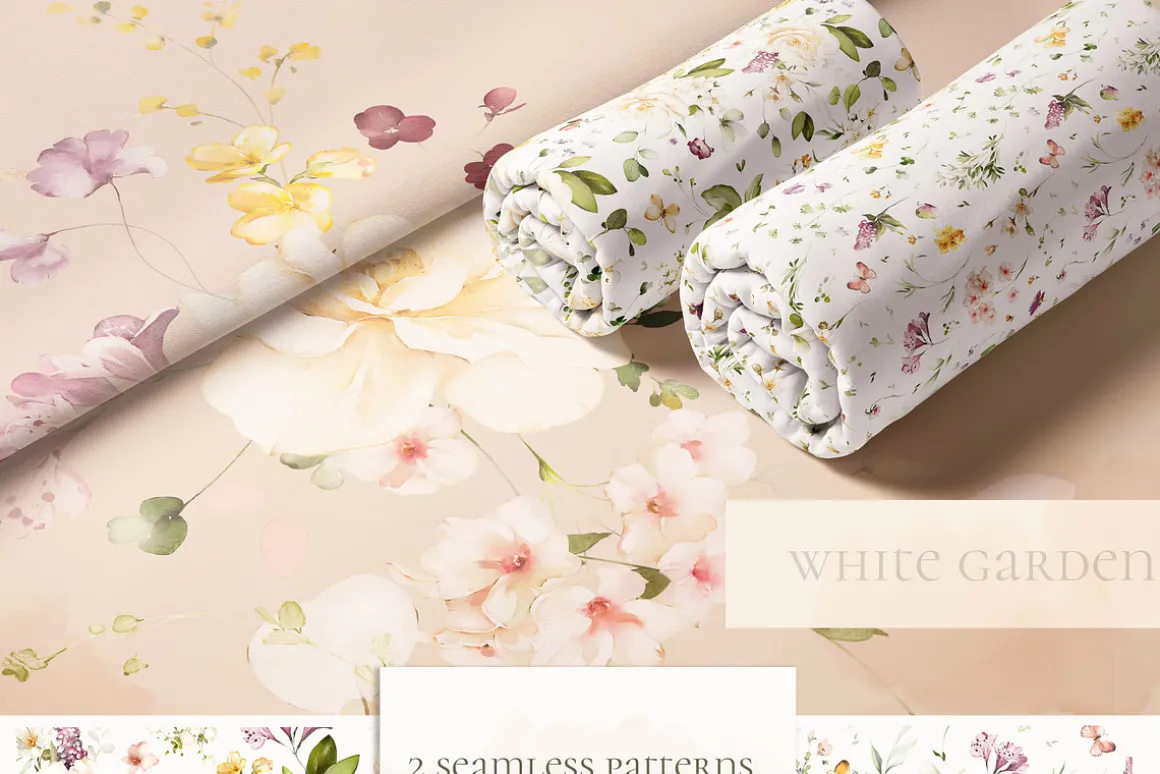 White roses & wildflowers floral set