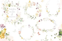 White roses & wildflowers floral set