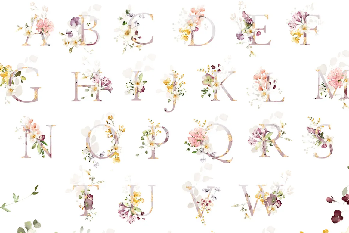 White roses & wildflowers floral set