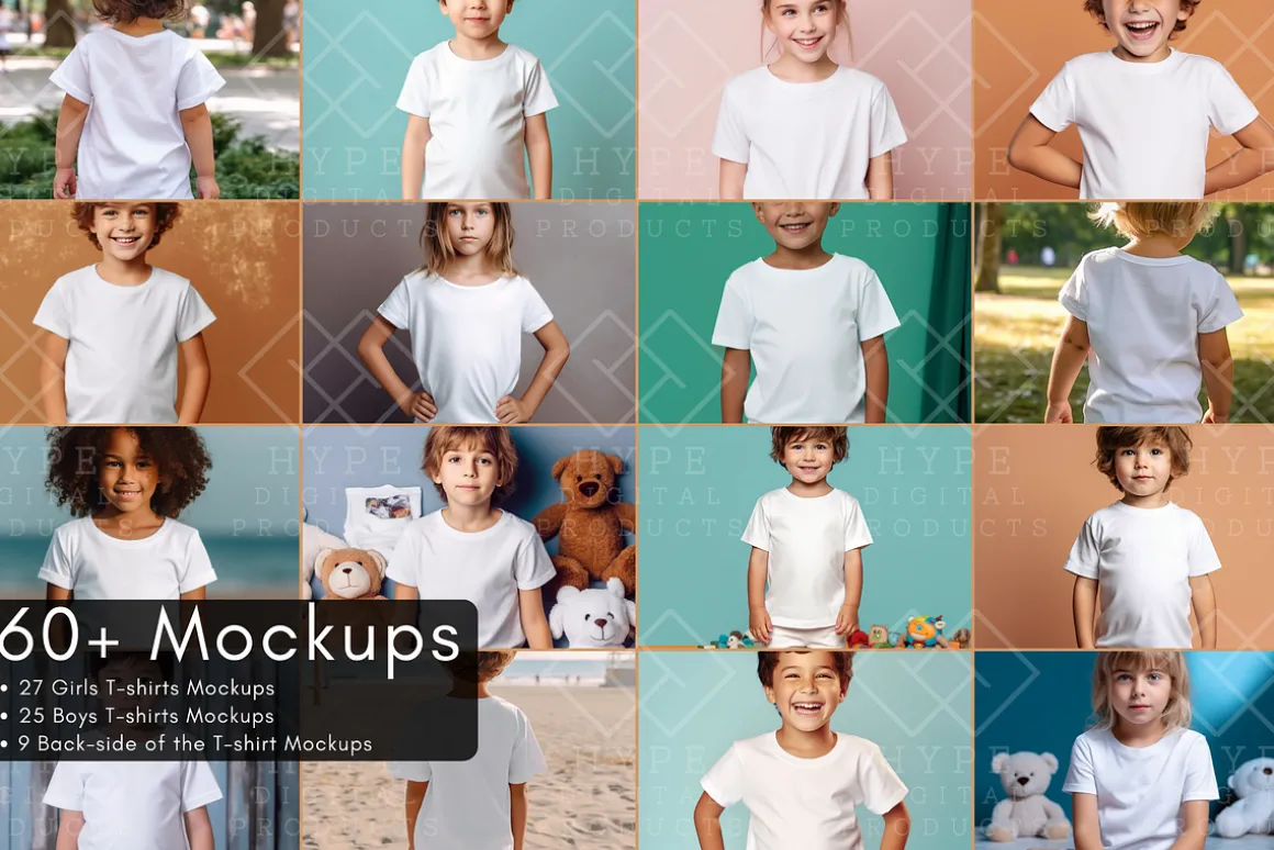 White Kids Tshirt Mockups Bundle