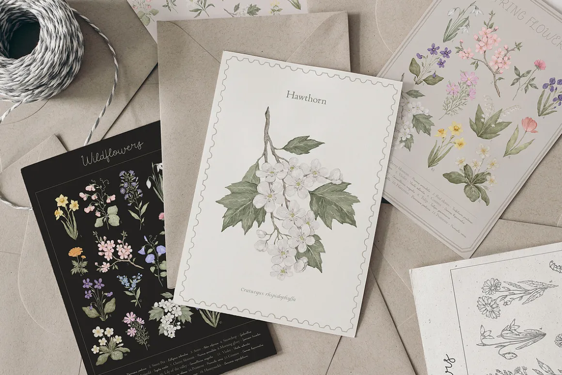 Wildflowers. Hand drawn pencil flora