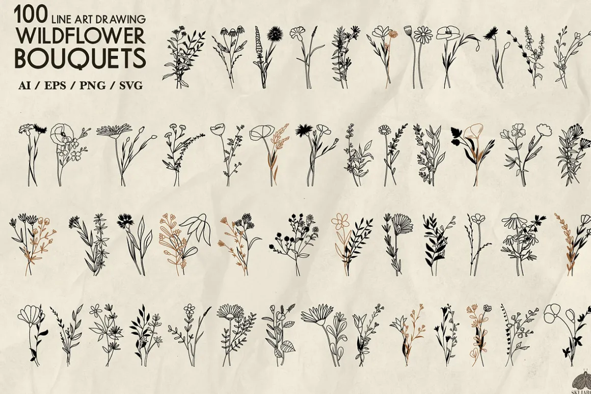 Wildflowers Line Art Collection