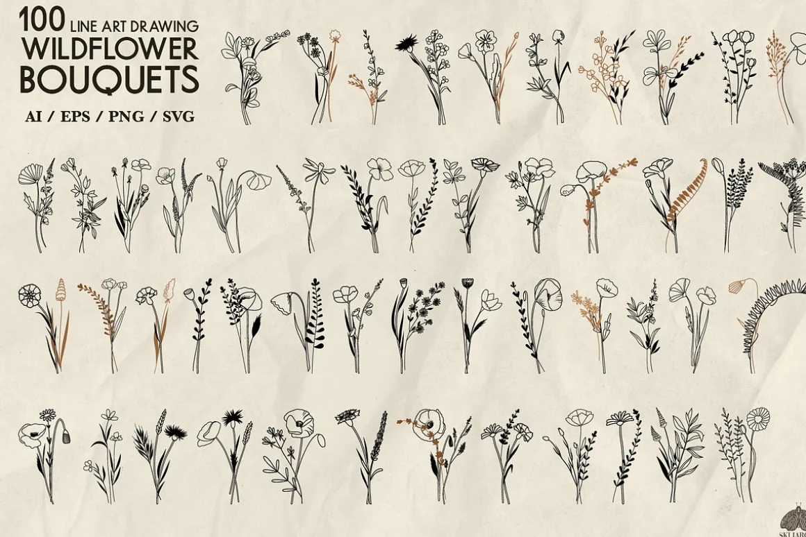 Wildflowers Line Art Collection