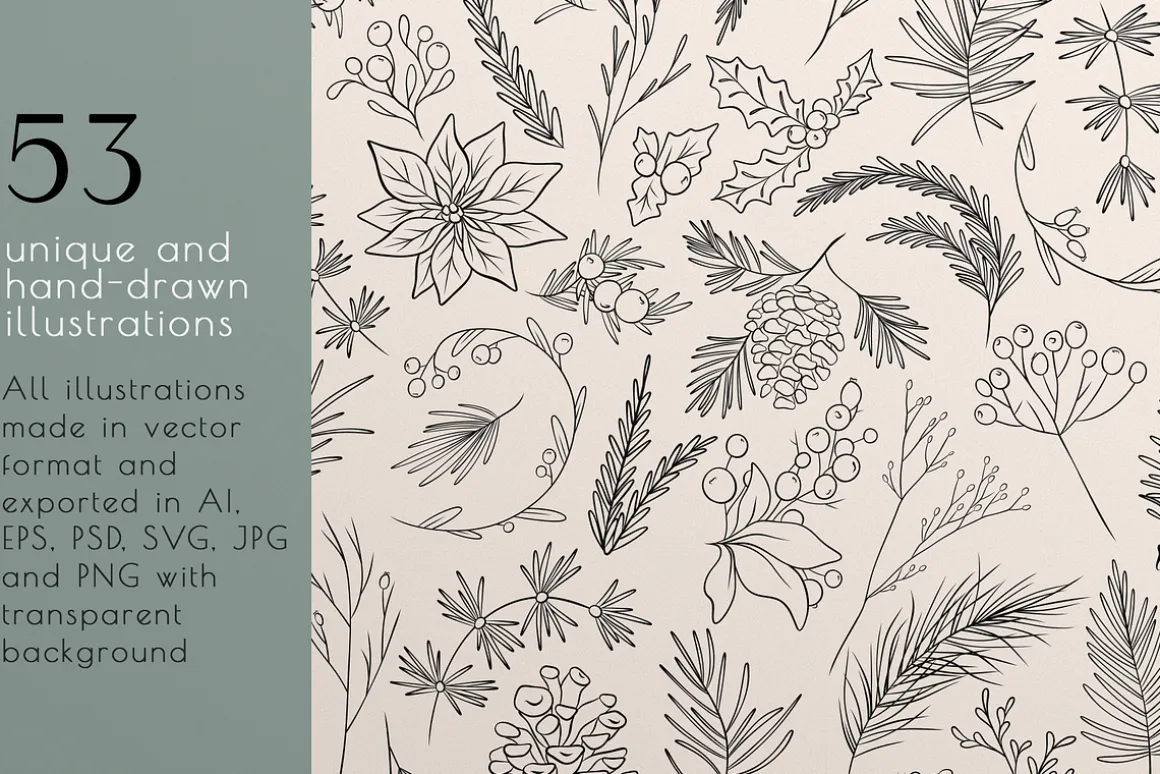 Winter line drawing collection