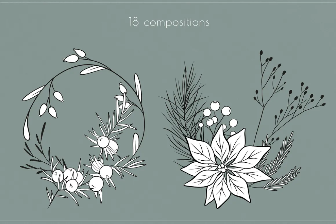 Winter line drawing collection