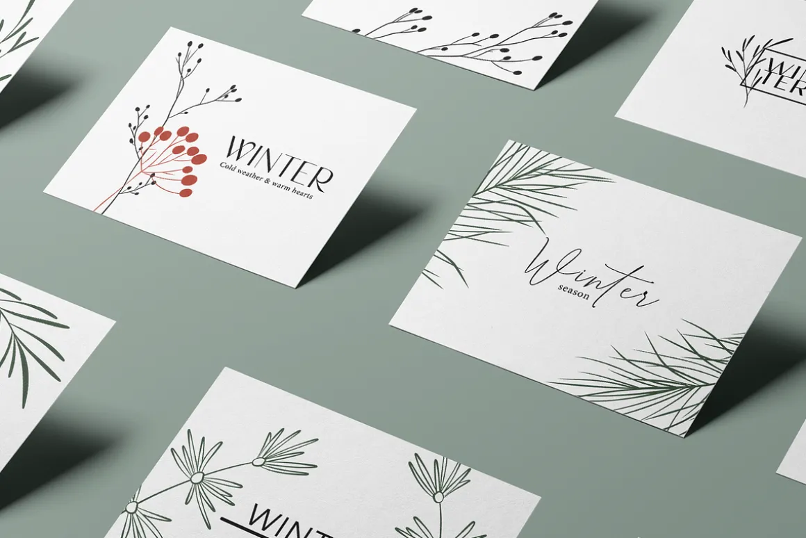 Winter line drawing collection