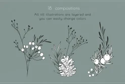 Winter line drawing collection