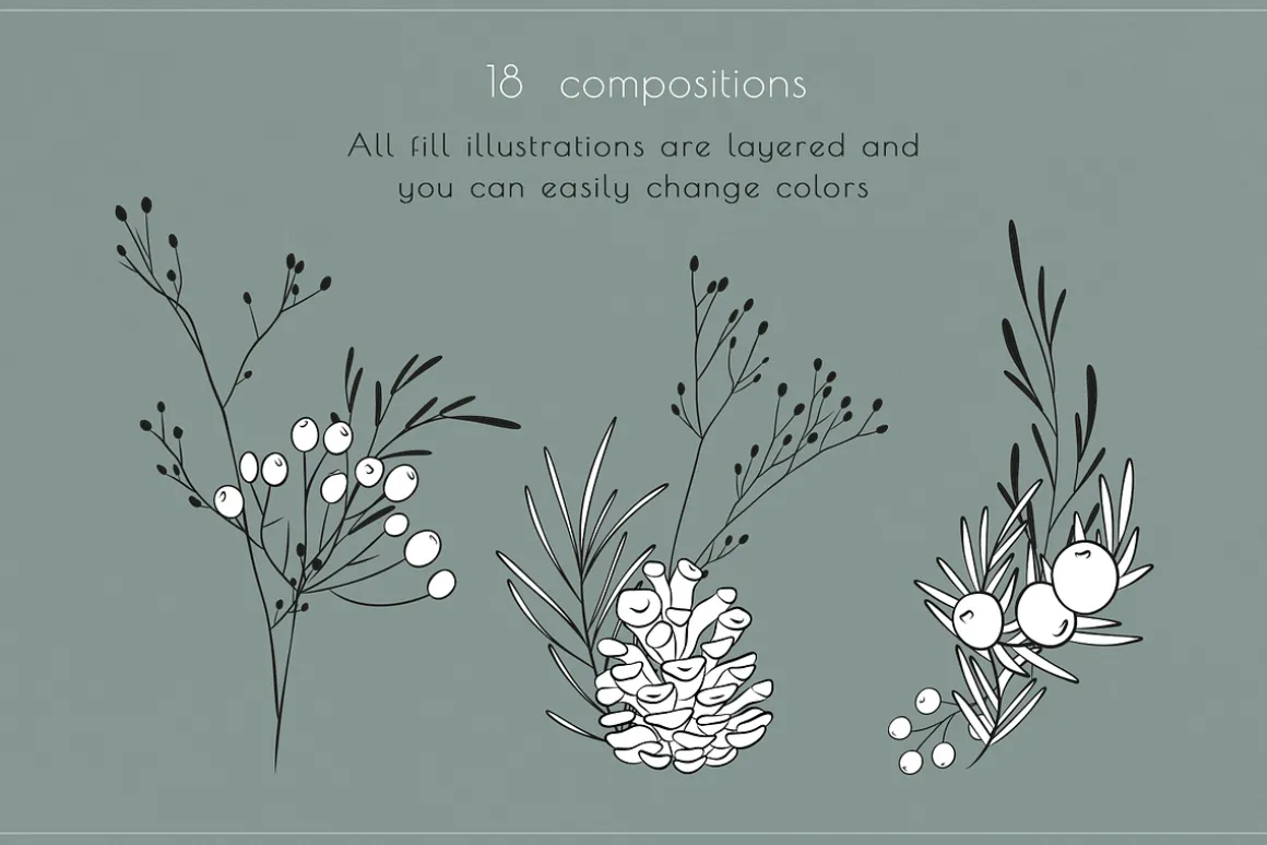 Winter line drawing collection