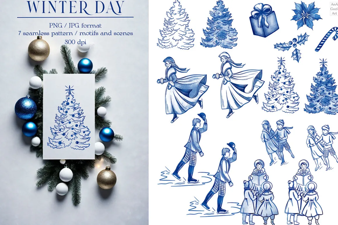 Winter day seamless patterns clipart