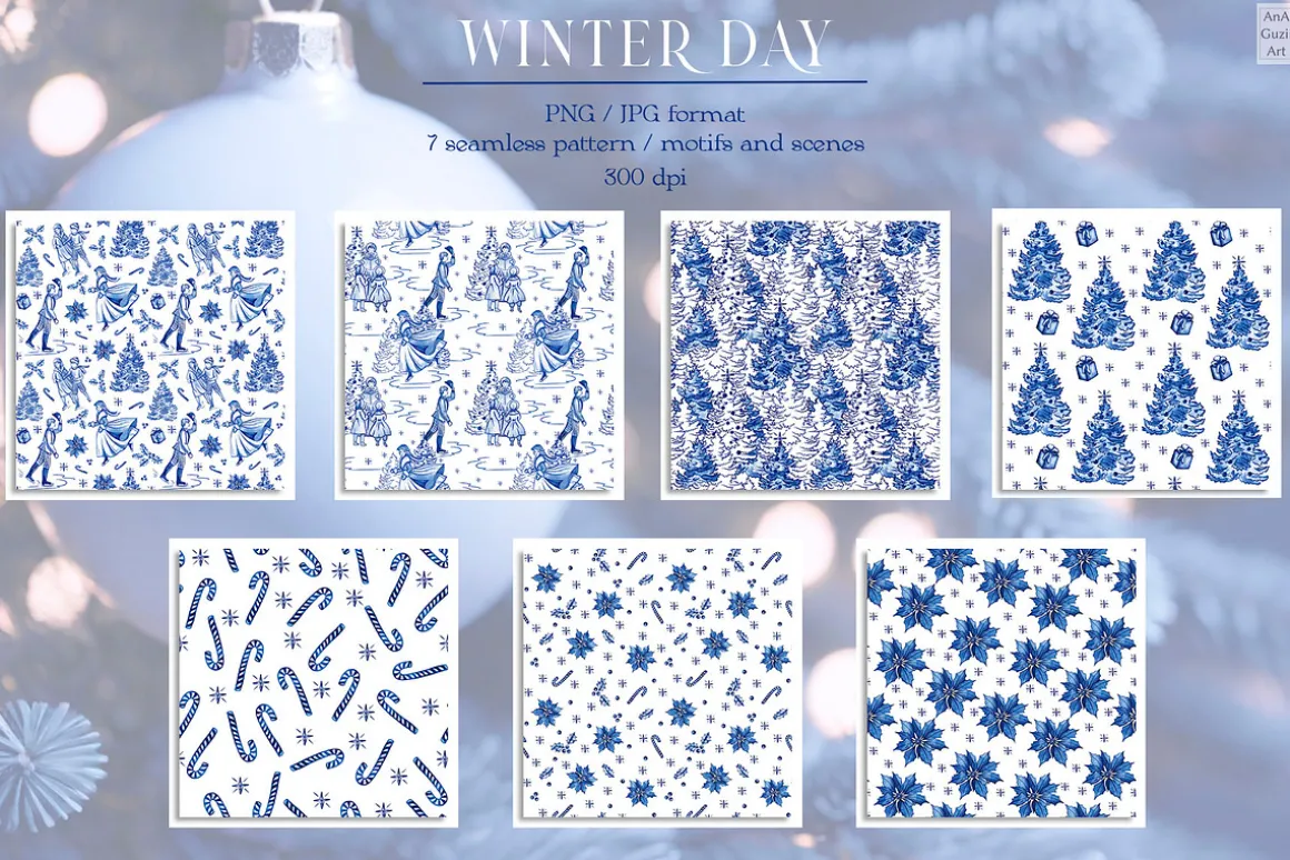 Winter day seamless patterns clipart