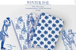 Winter day seamless patterns clipart