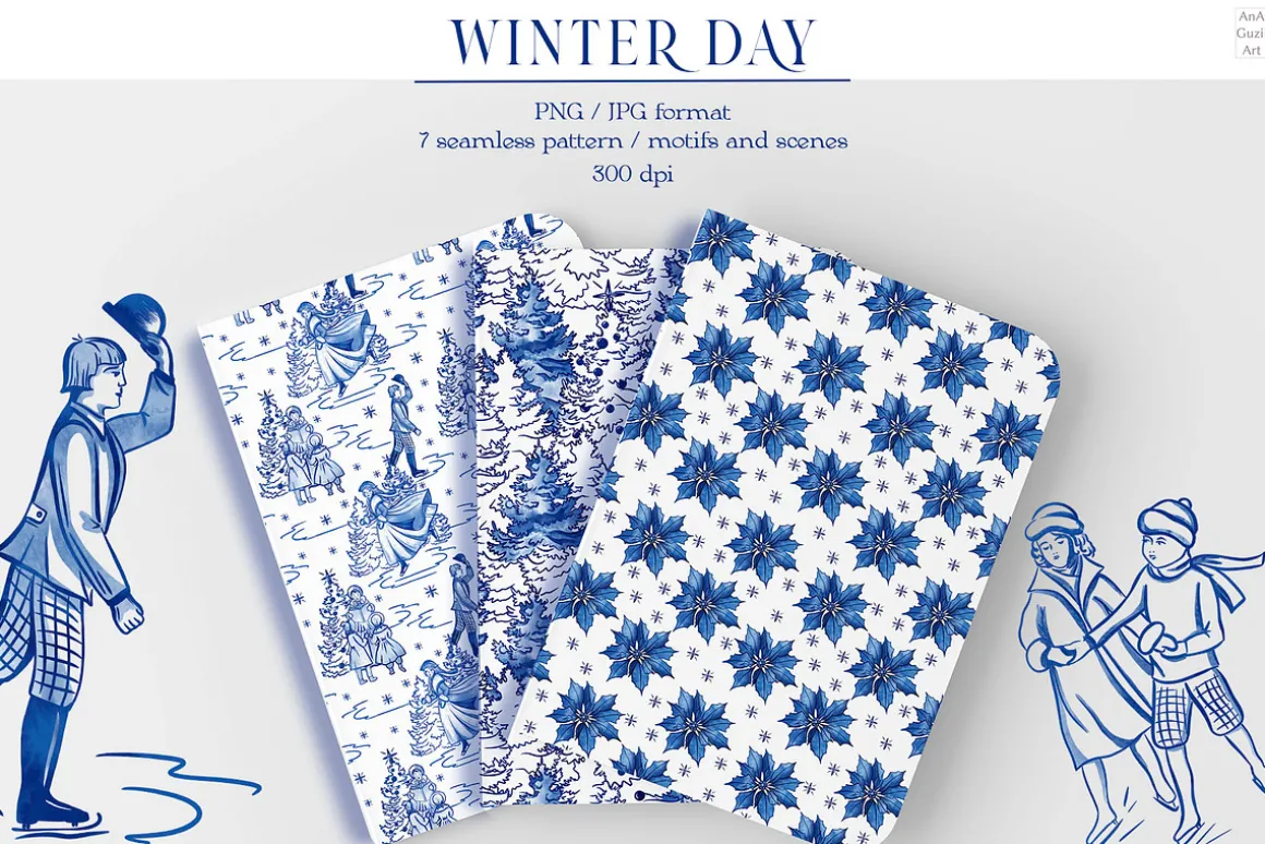 Winter day seamless patterns clipart