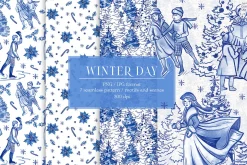Winter day seamless patterns clipart