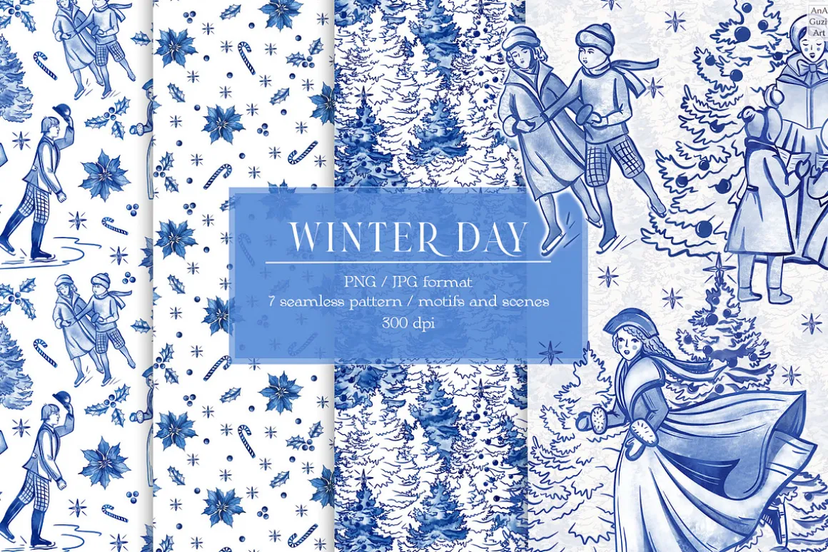 Winter day seamless patterns clipart