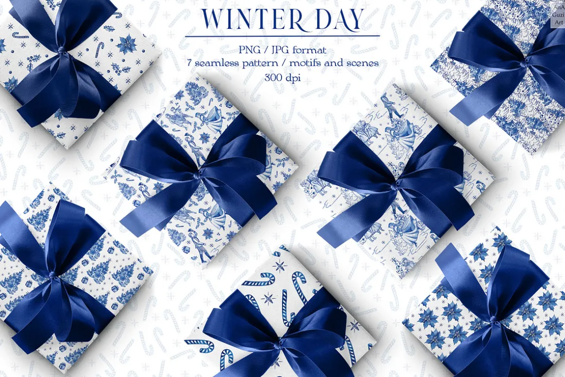 Winter day seamless patterns clipart