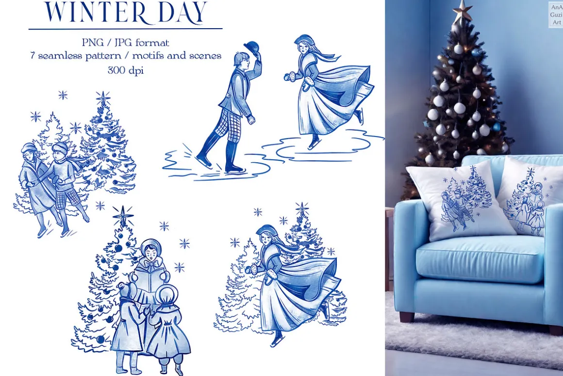 Winter day seamless patterns clipart