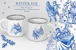 Winter day seamless patterns clipart