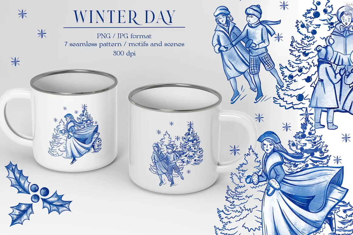 Winter day seamless patterns clipart